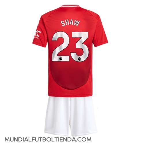 Camiseta Manchester United Luke Shaw #23 Primera Equipación Replica 2024-25 para niños mangas cortas (+ Pantalones cortos)